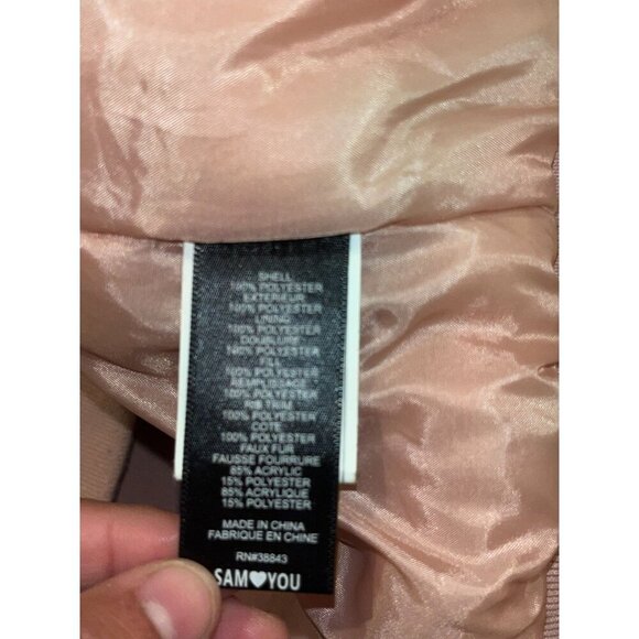 Sam Edelman Pink Outdoor Faux Fur Hooded Puffer Jacket Women's Size L - Picture 8 of 10